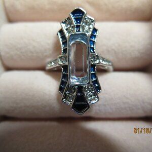 NEW Blue Aquamarine Sapphire Zircon Silver Plated Ring bomb